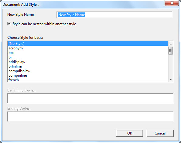 Image shows the Add`Style dialog.
