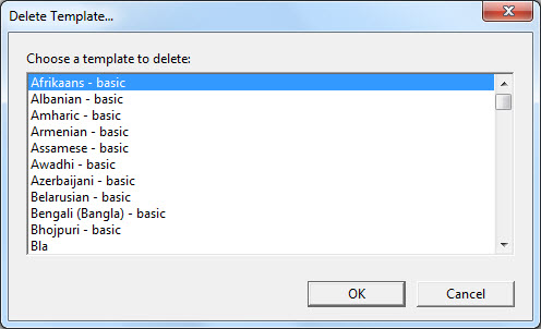 Image shows the Delete Template dialog