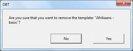 Image shows warning message saying "Are you sure you want to remove the template xyz.?