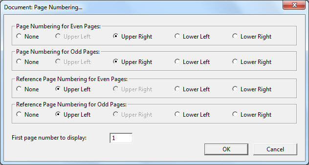 Image shows the Page Numbering dialog