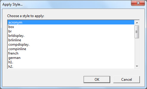 Image shows the Apply Style dialog.