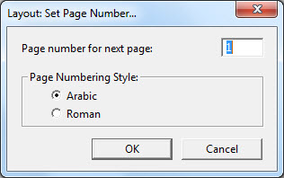 Image shows the Layout: Set Page Number dialog