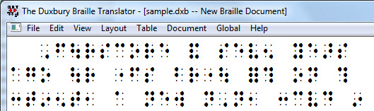 Image shows DBT screen displaying the Simbraille font.