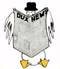 Image show cartoon of Dux holding a DUX NEWS newspaper.