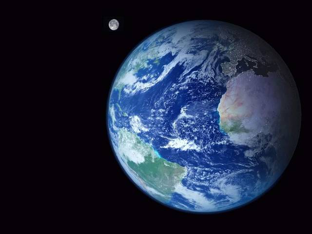 [ a view of the earth and moon from space ]