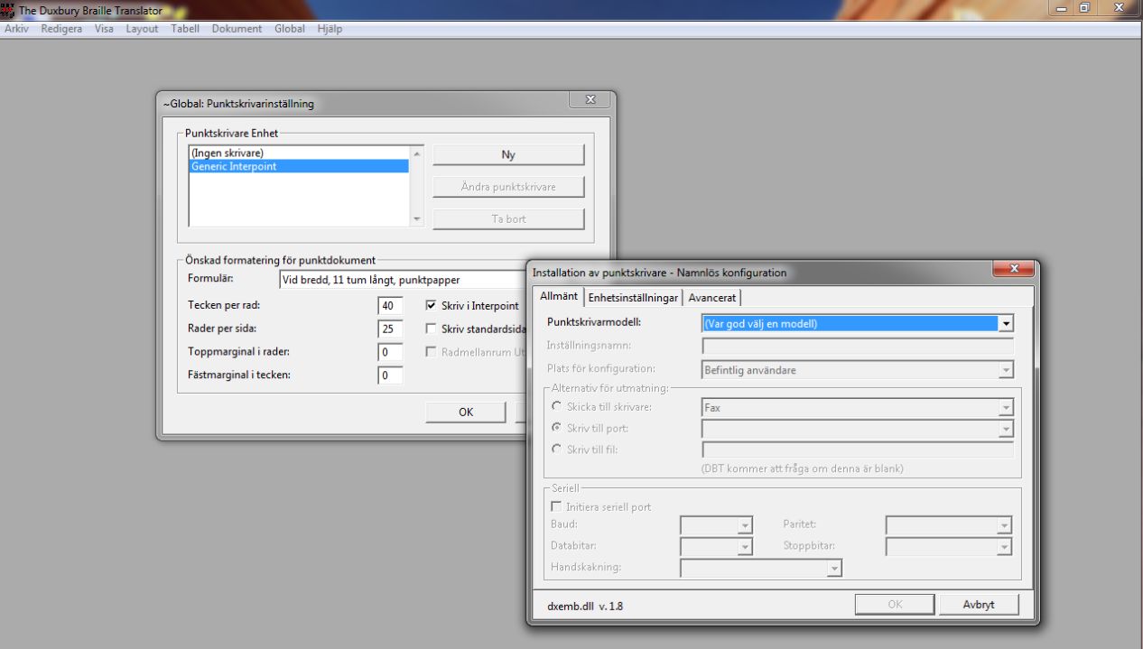 image of a screen shot of DBT showing the Swedish language user interface