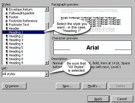 The Format: Styles Dialog Box