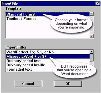 The Import File Dialog Box