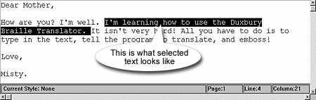 Selecting text