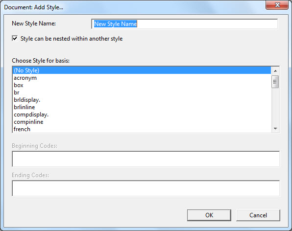 Image shows the Add`Style dialog.