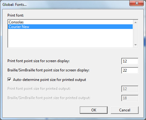 Image shows the Global: Fonts dialog