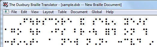 Image shows DBT screen with braille font displayed.