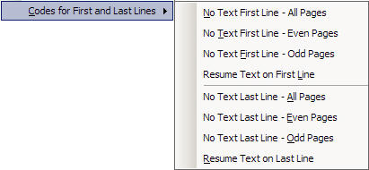Image shows the "Codes for First and Last Lines" drop down list.