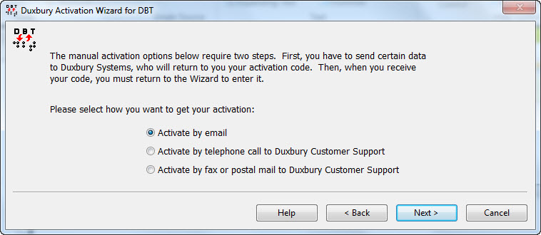 Image shows three radion button options available for activation