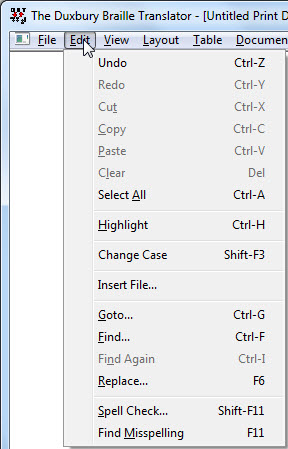 Image shows the Edit drop down menu.