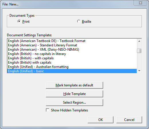 Image shows File: New dialog
