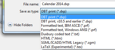 Image showing dialog displaying file types which can be saved as.