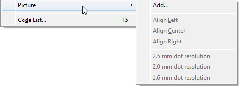 Image shows Picture opton with sub-menu.
