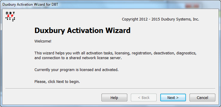 Image shows the initial Activation Wizard sceen with Next of Cancel button