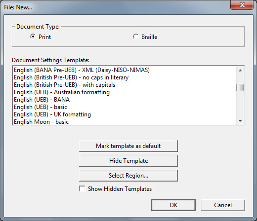 Image shows File: New dialog