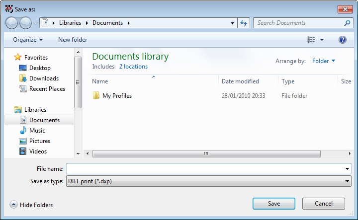 Image shows the File:  Save As dialog.