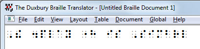 Image shows a translated line of braille dots using the Simbraille font Image shows a translated line of braille dots using the Simbraille font