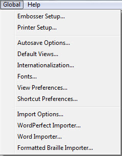 Image shows Global drop down menu.