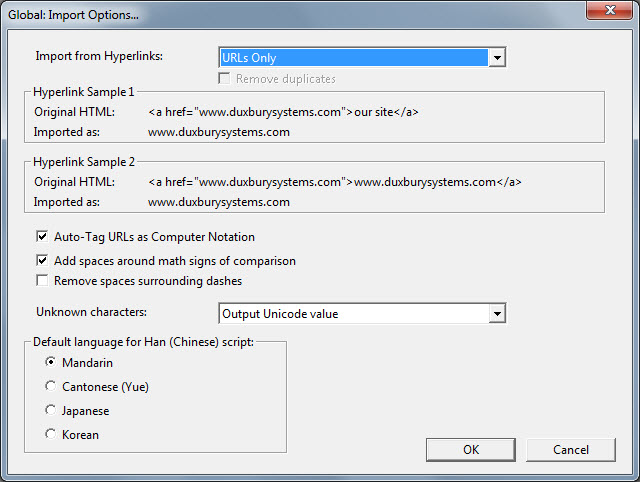 Global: Import Options dialog