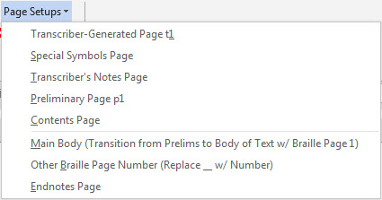 Page Setups menu
