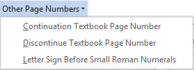 BANA template's menu options for Other Page Numbers