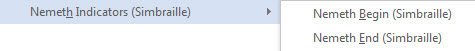 Nemeth Indicators menu options
