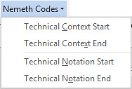 Nemeth Codes menu