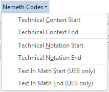 Nemeth Codes Menu