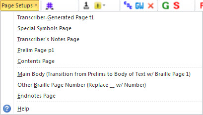 Page Setups menu