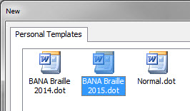 Word's personalised templates dialog