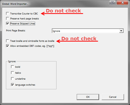 DBT's Global: Word Importer Dialog