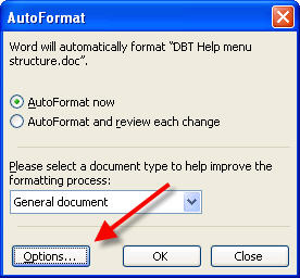 Image shows the Word AutoFormat dialg.