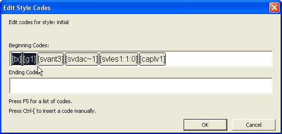 Image shows the Edit Style Codes dialog as described in this section.