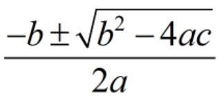 Equation: minus b plus or minus the root of b squared minus 4c over 2a