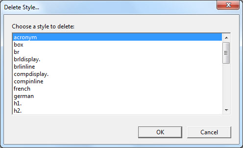 Image shows the Delete Style dialog