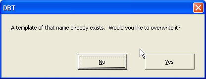 Image shows warnung dialog that a template of that name already exists.