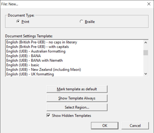 Image shows File: New dialog