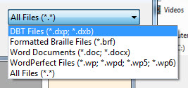 Image of available filters to select specific file types