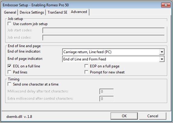 Image showing the General tab with settings for a Juliet Pro 50