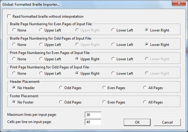 Image shows the Global: Formatted Braille Imported dialog described here.