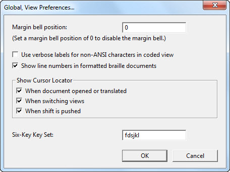Image shows the Global: View Preferences dialog