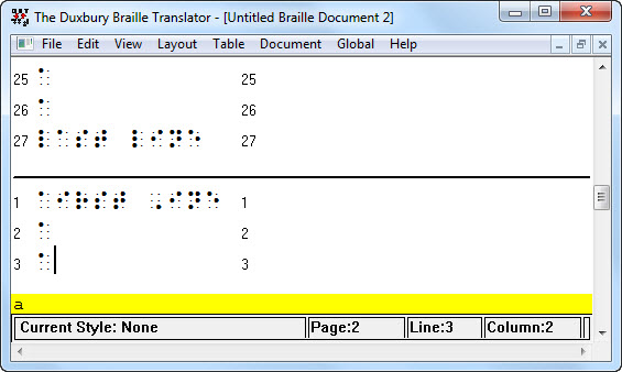 Braille view showing line numbers