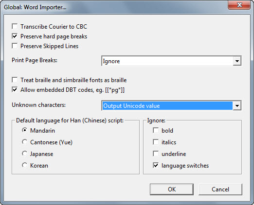 Global: Word Importer dialog.