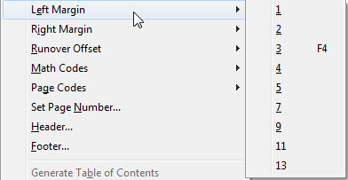 Image shows Left Margin with sub-menu.