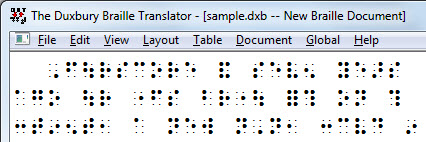 Image shows DBT screen displaying the Simbraille font.